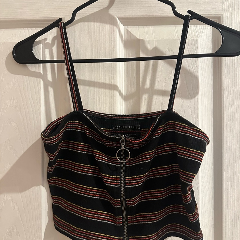 Urban Outfitters Black Crop Top with Multicolor Stripes
